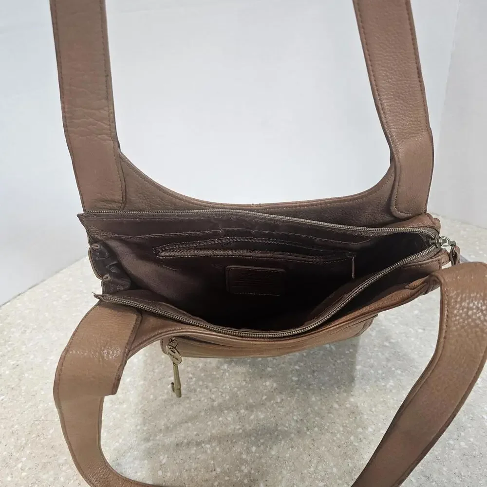 Fossil 75082 Brown Leather Crossbody Purse Bag Multi Organizer Zipper & Snap - Picture 9 of 14